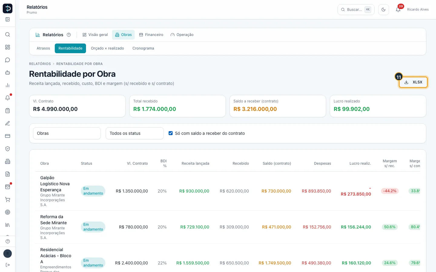 Passo 11 — Clique em “XLSX” para baixar a lista em Excel, com os mesmos filtros.